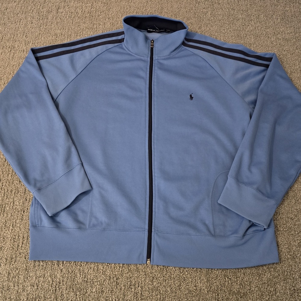 Vintage Polo Sport Ralph Lauren Tracksuit Jacket Mens XxL Blue Striped Zip